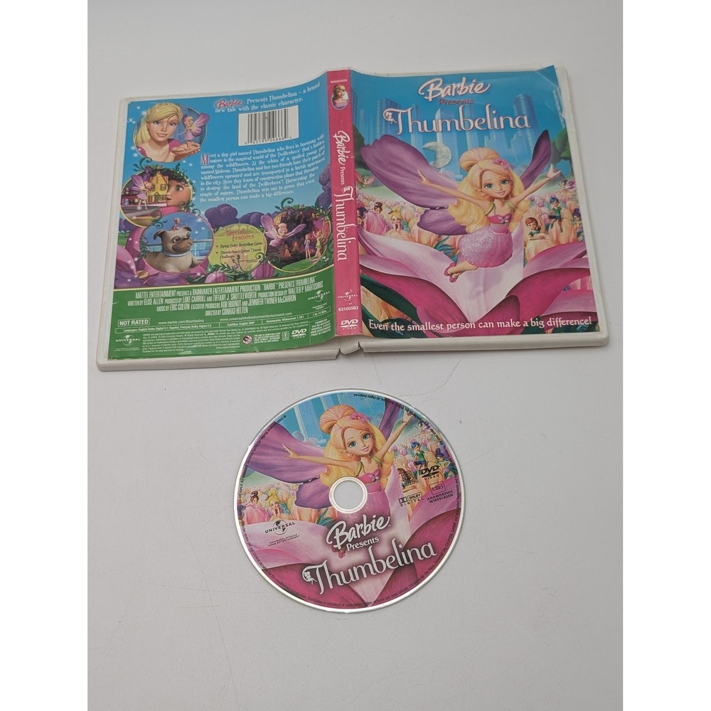 Mattel DVD Kids Pink Barbie Presents Thumbelina Fairy Tale Magic Movie